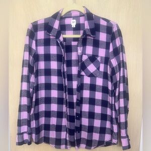 GAP Cozy Buffalo Check Flannel – Purple + Navy Size M